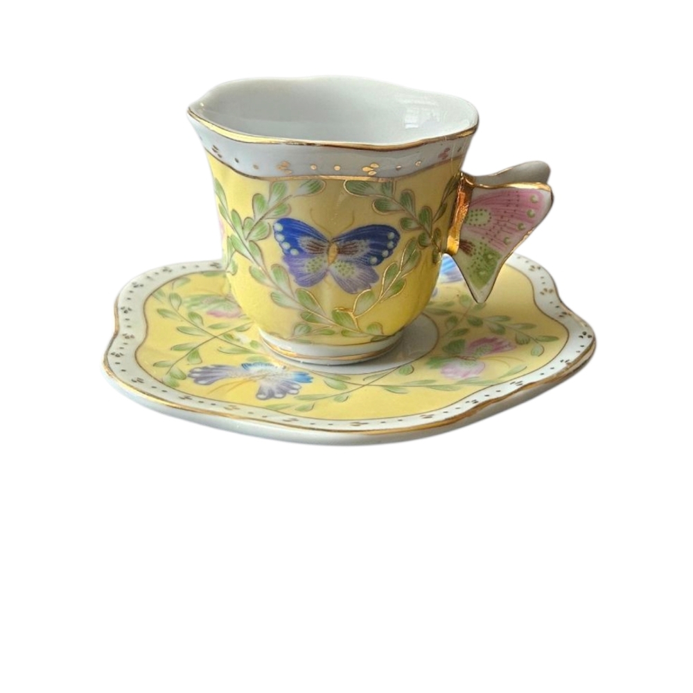Formalities by Baum Brothers Tea Set Yellow Butterfly Teacup and Saucer Set